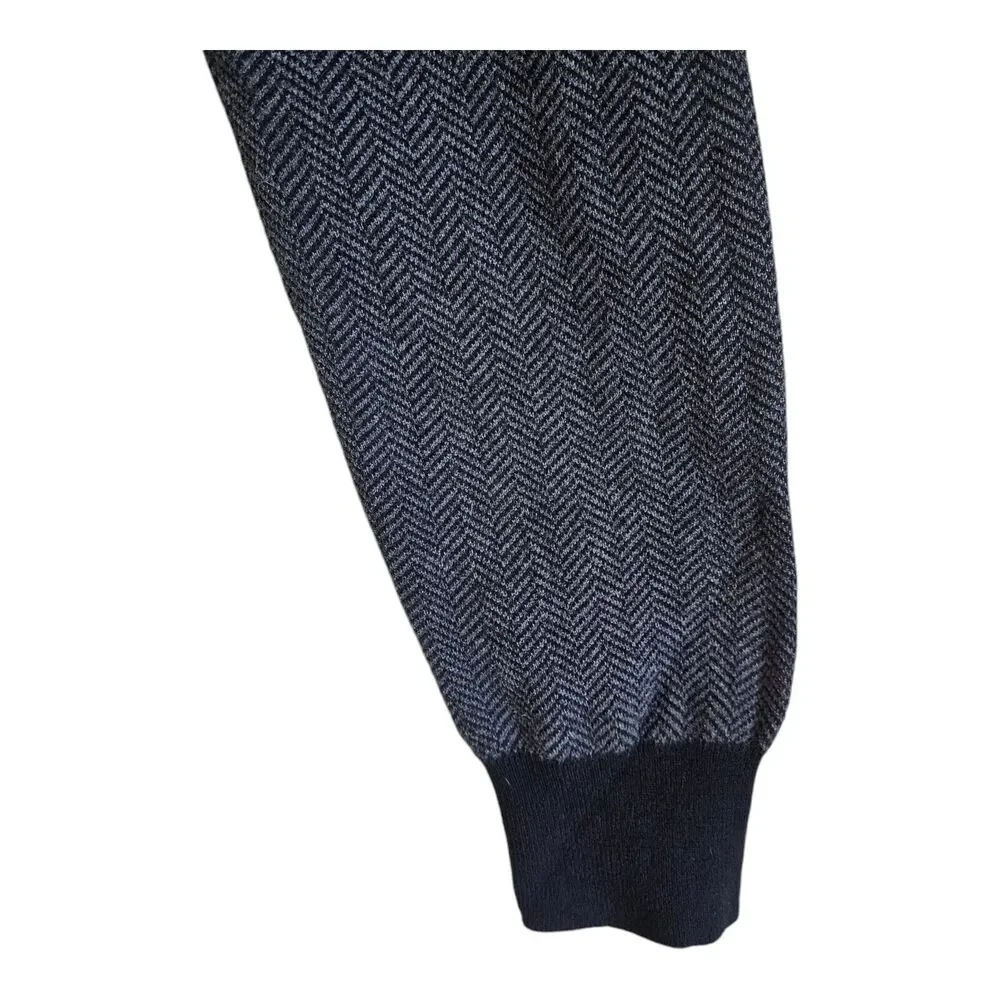J. CREW Men's M 1/4 Zip Sweater Black Gray Herringbone Mock Neck Long Sleeve 42